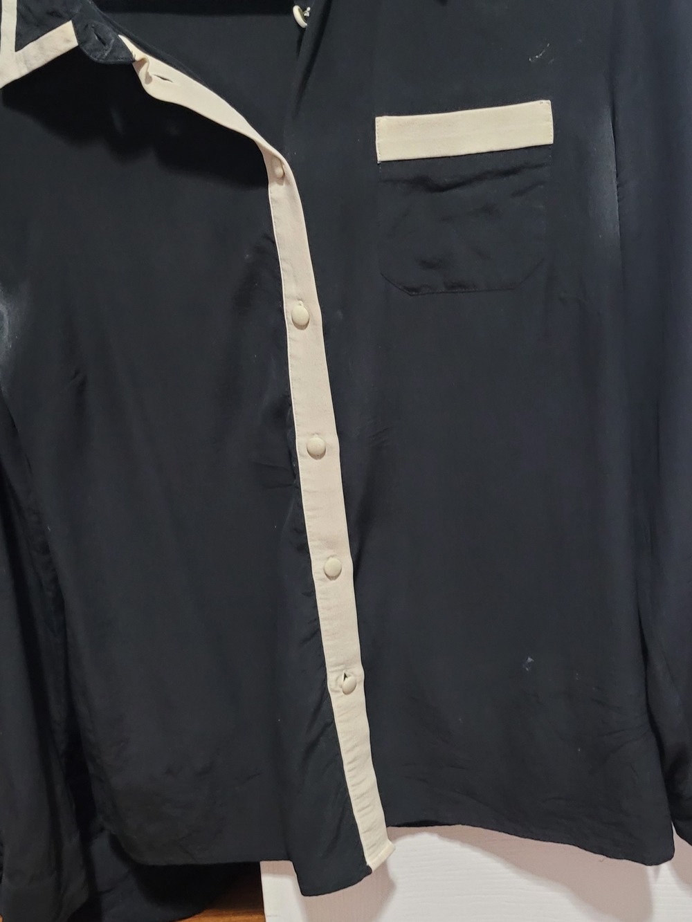 RED Valentino Black Button-Down Shirt with Cream Trim